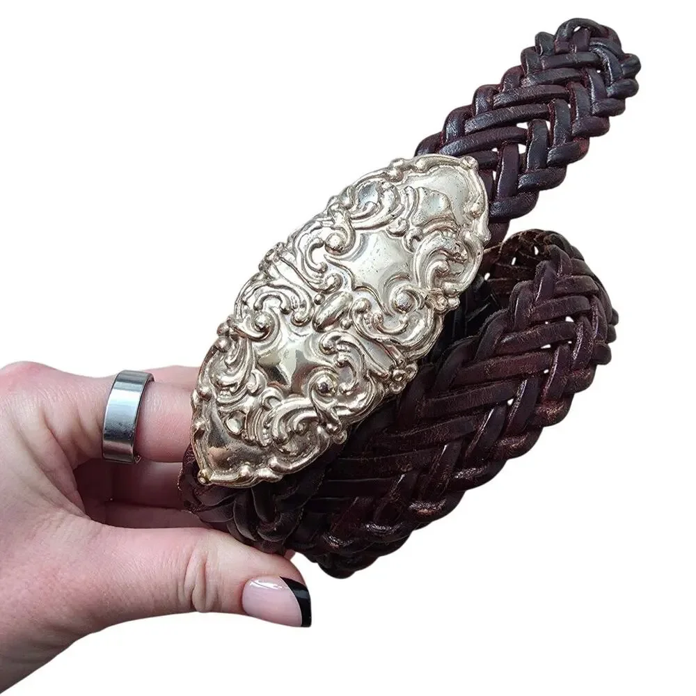 Vintage Taiwan R.O.C. Brown Braided Leather Belt sz Extra Large Retro Casual
